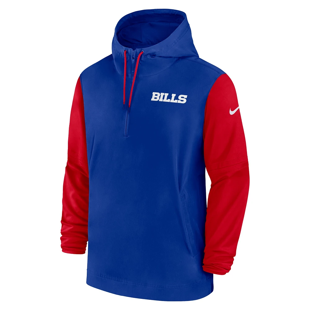 Veste à capuche 1/2 zip Nike Royal/Rouge Buffalo Bills 2024/25 Sideline Pre-Game Player pour homme