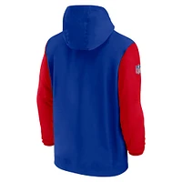 Veste à capuche 1/2 zip Nike Royal/Rouge Buffalo Bills 2024/25 Sideline Pre-Game Player pour homme