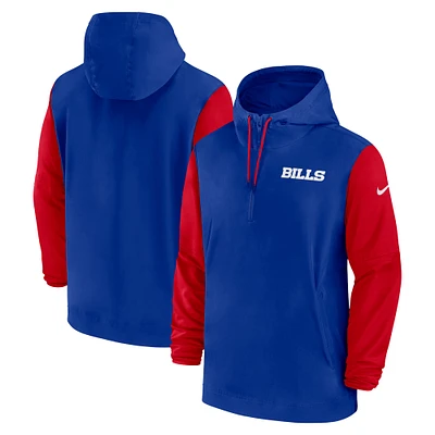 Veste à capuche 1/2 zip Nike Royal/Rouge Buffalo Bills 2024/25 Sideline Pre-Game Player pour homme