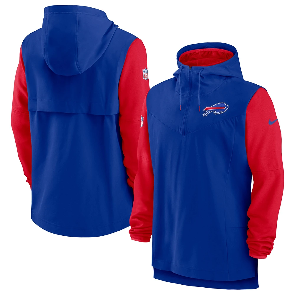 Sweat à capuche Nike Royal/Rouge Buffalo Bills Sideline Player Quarter-Zip pour homme