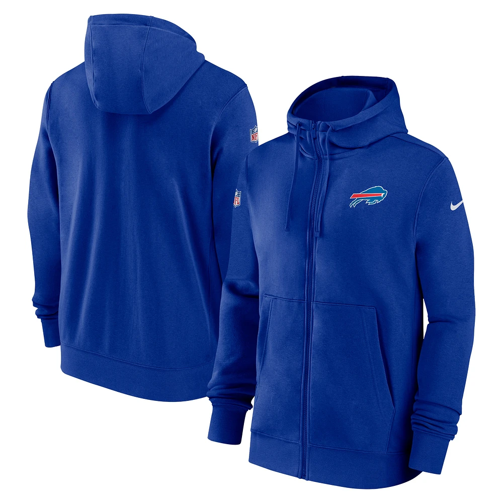 Sweat à capuche entièrement zippé Nike Royal Buffalo Bills 2023/24 Sideline Club pour homme