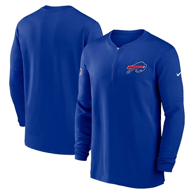 Haut Nike Royal Buffalo Bills 2023 Sideline Performance à manches longues et tri-mélange avec fermeture éclair quart pour homme