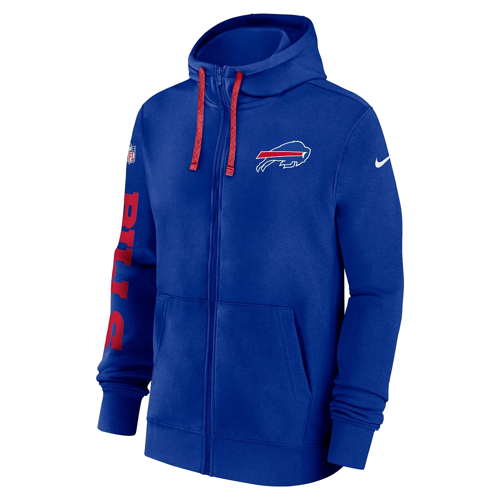 Sweat à capuche entièrement zippé Nike Royal Buffalo Bills 2024 Sideline Club pour homme