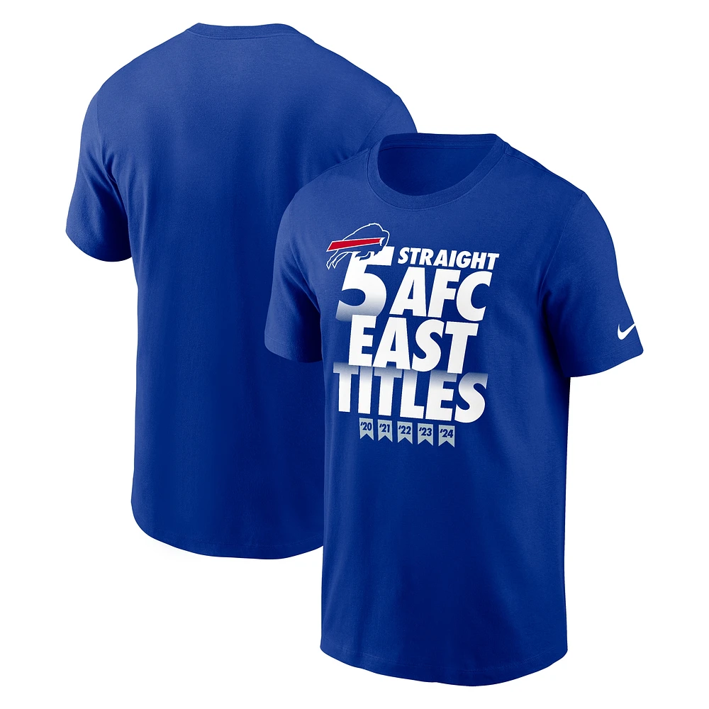 T-shirt Nike Royal Buffalo Bills pour homme, cinq fois champion consécutif de la division Est l'AFC, « Our Time Is Now »