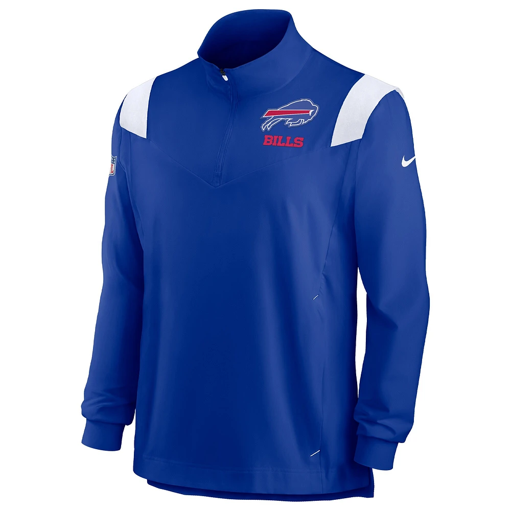 Haut à manches longues et fermeture Éclair quart de finale Nike Royal Buffalo Bills Sideline Coach Chevron Lockup pour homme