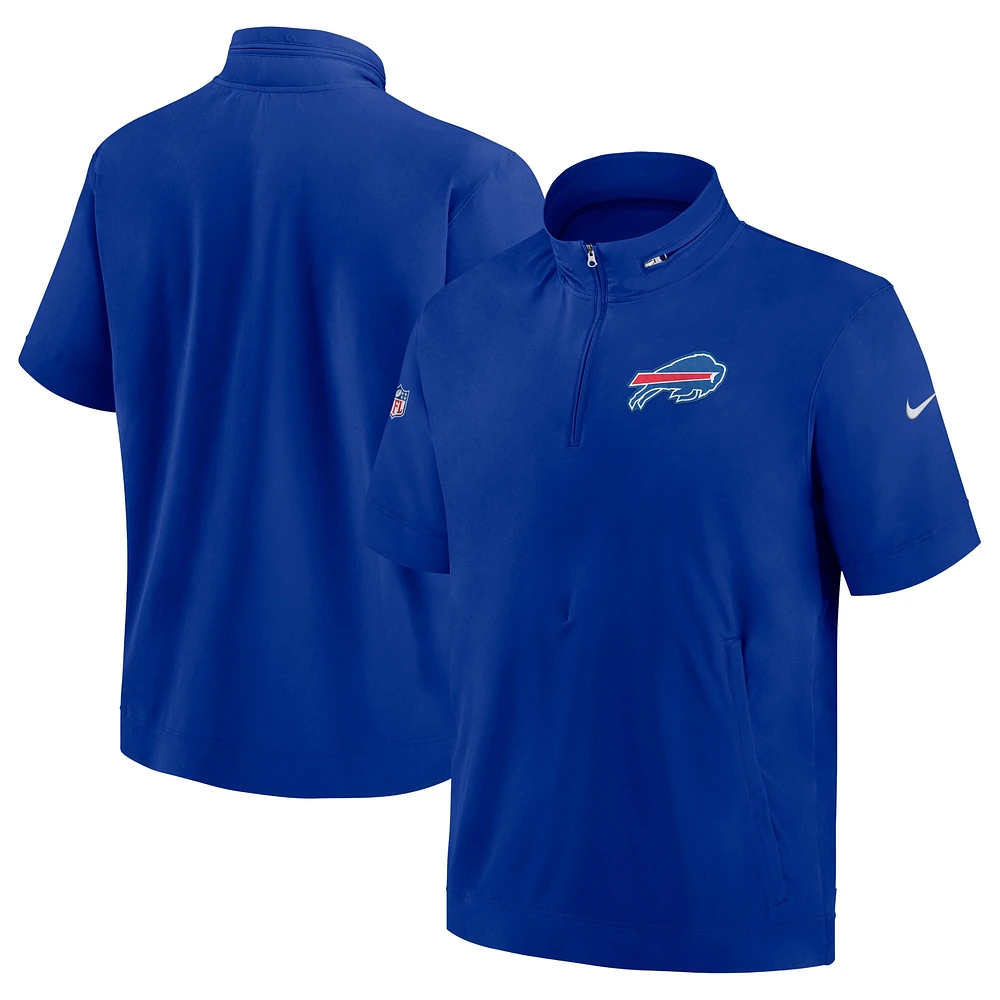 Veste à capuche manches courtes et fermeture éclair quart de touche Nike Royal Buffalo Bills Sideline Coach pour homme