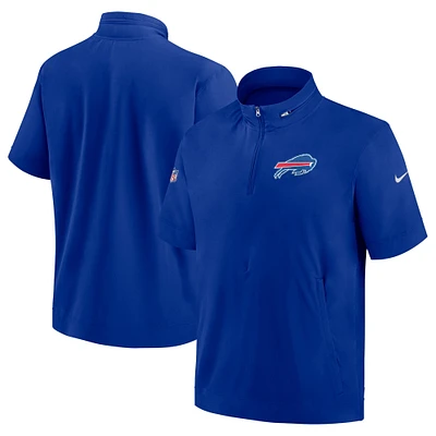 Men's Nike  Royal Buffalo Bills Sideline Coach Short Sleeve Hoodie Quarter-Zip Jacket