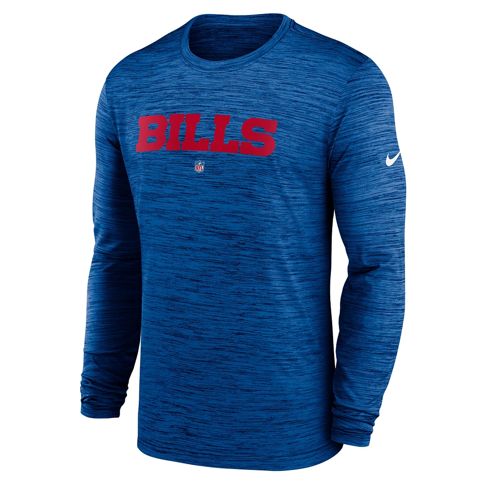 T-shirt Nike Royal Buffalo Bills Sideline Team Velocity Performance à manches longues pour homme