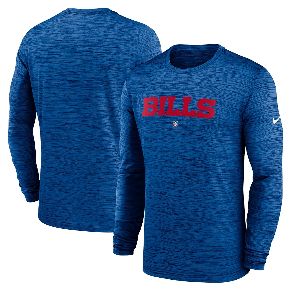 T-shirt Nike Royal Buffalo Bills Sideline Team Velocity Performance à manches longues pour homme