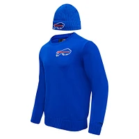 Coffret cadeau Pro Standard Royal Buffalo Bills pour hommes, pull à col rond et bonnet en tricot revers