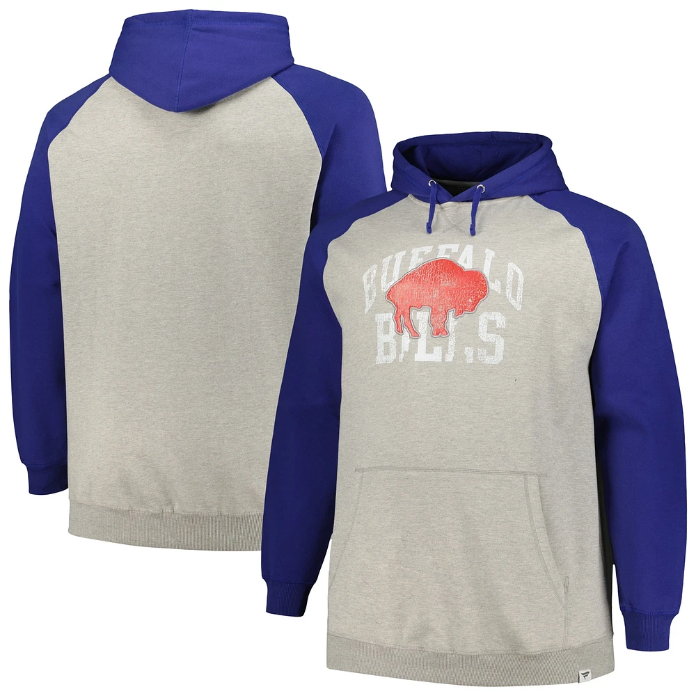 Profil pour hommes Gris chiné/Royal Buffalo Bills Big & Tall Favorite Arch Throwback Raglan Pull à capuche