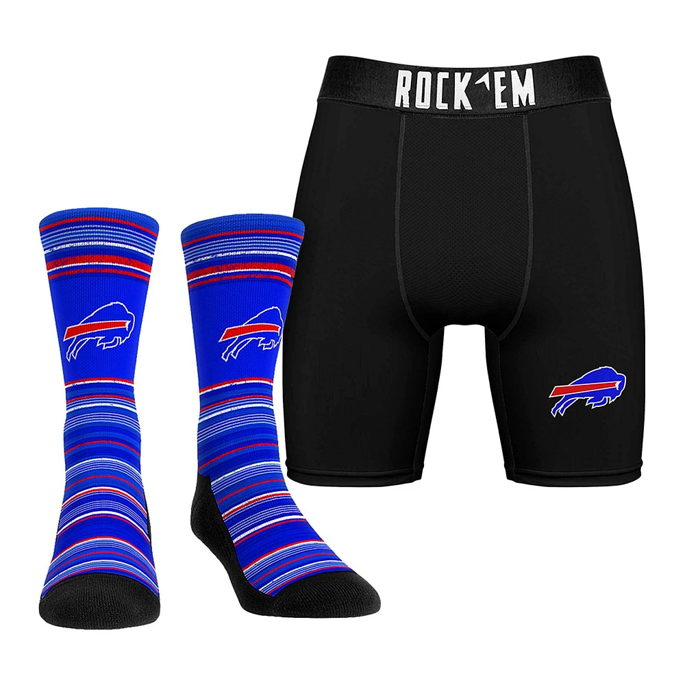 Pack combiné de chaussettes et caleçons boxeurs Rock Em Socks Buffalo Bills Primary Crew pour hommes