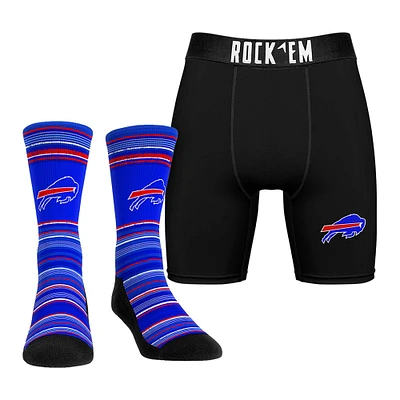 Pack combiné de chaussettes et caleçons boxeurs Rock Em Socks Buffalo Bills Primary Crew pour hommes