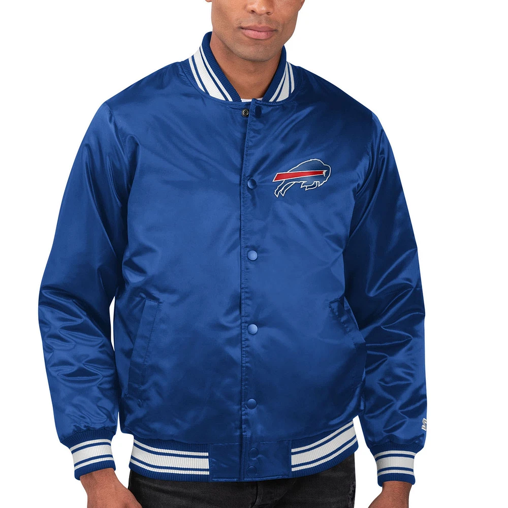 Veste universitaire à bouton-pression en satin pour hommes Starter Blue Black Buffalo Bills Locker Room