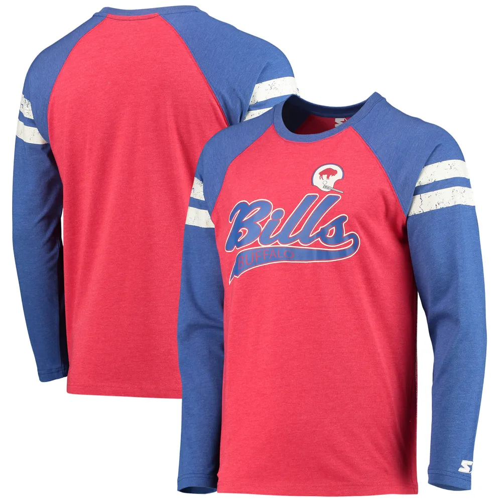 Men's Fanatics Branded Royal/Heathered Gray Buffalo Bills Big & Tall  Two-Stripe Tri-Blend Raglan T-Shirt