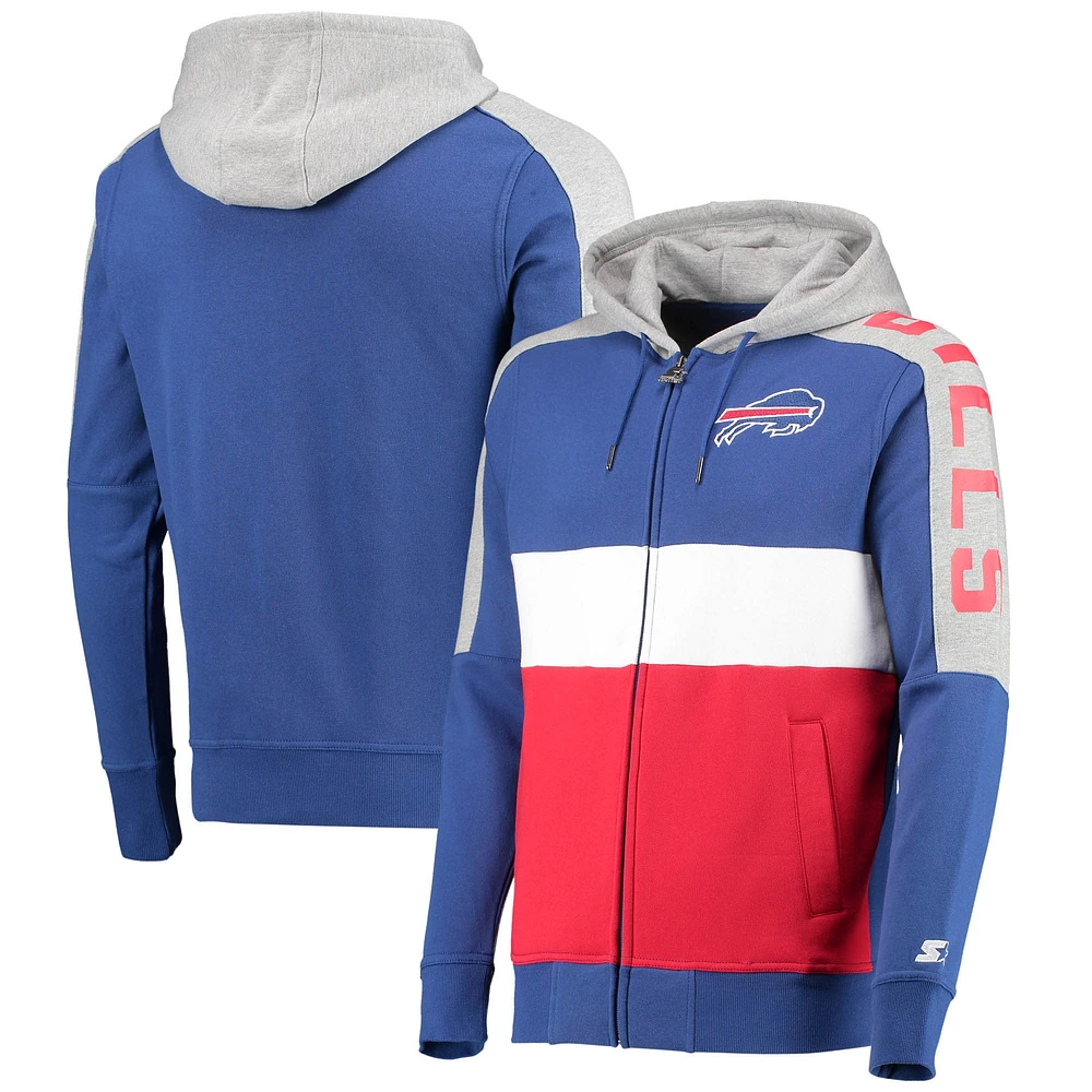 Men's Starter Royal/Red Buffalo Bills Playoffs Color Block Full-Zip Hoodie