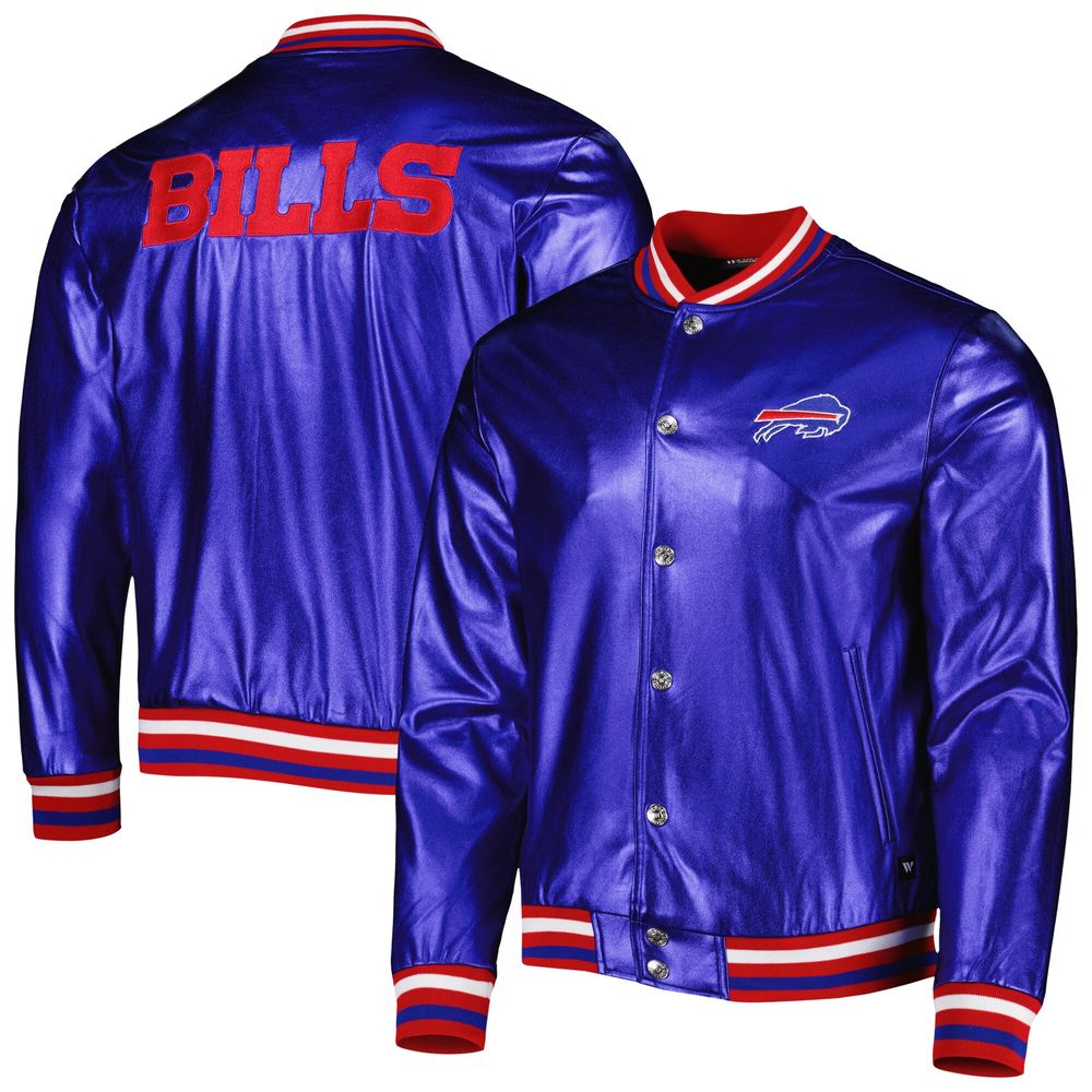 Men's The Wild Collective Royal Buffalo Bills Metallic Bomber Full-Snap Jacket