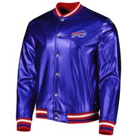 Men's The Wild Collective Royal Buffalo Bills Metallic Bomber Full-Snap Jacket