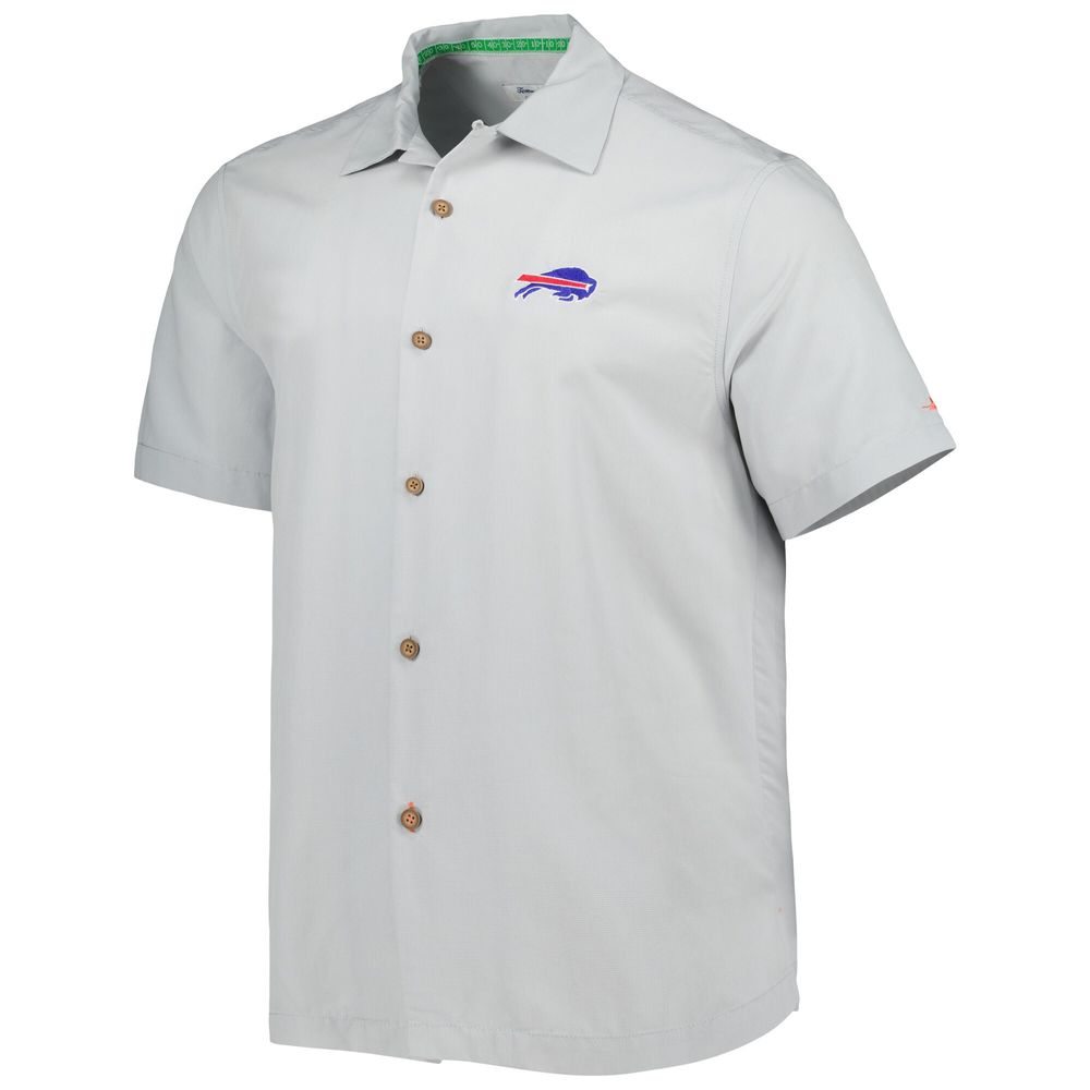 Men's Tommy Bahama Gray Buffalo Bills Coconut Point Frondly Fan Camp IslandZone Button-Up Shirt