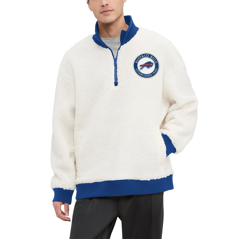 Sweat-shirt Tommy Hilfiger crème Buffalo Bills Jordan Sherpa à quart de zip pour hommes