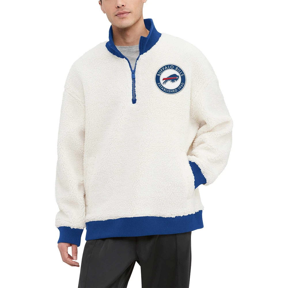 Sweat-shirt Tommy Hilfiger crème Buffalo Bills Jordan Sherpa à quart de zip pour hommes