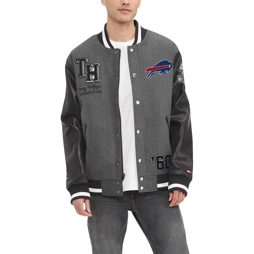 Veste universitaire entièrement zippée Tommy Hilfiger gris chiné/noir Buffalo Bills Gunner pour hommes