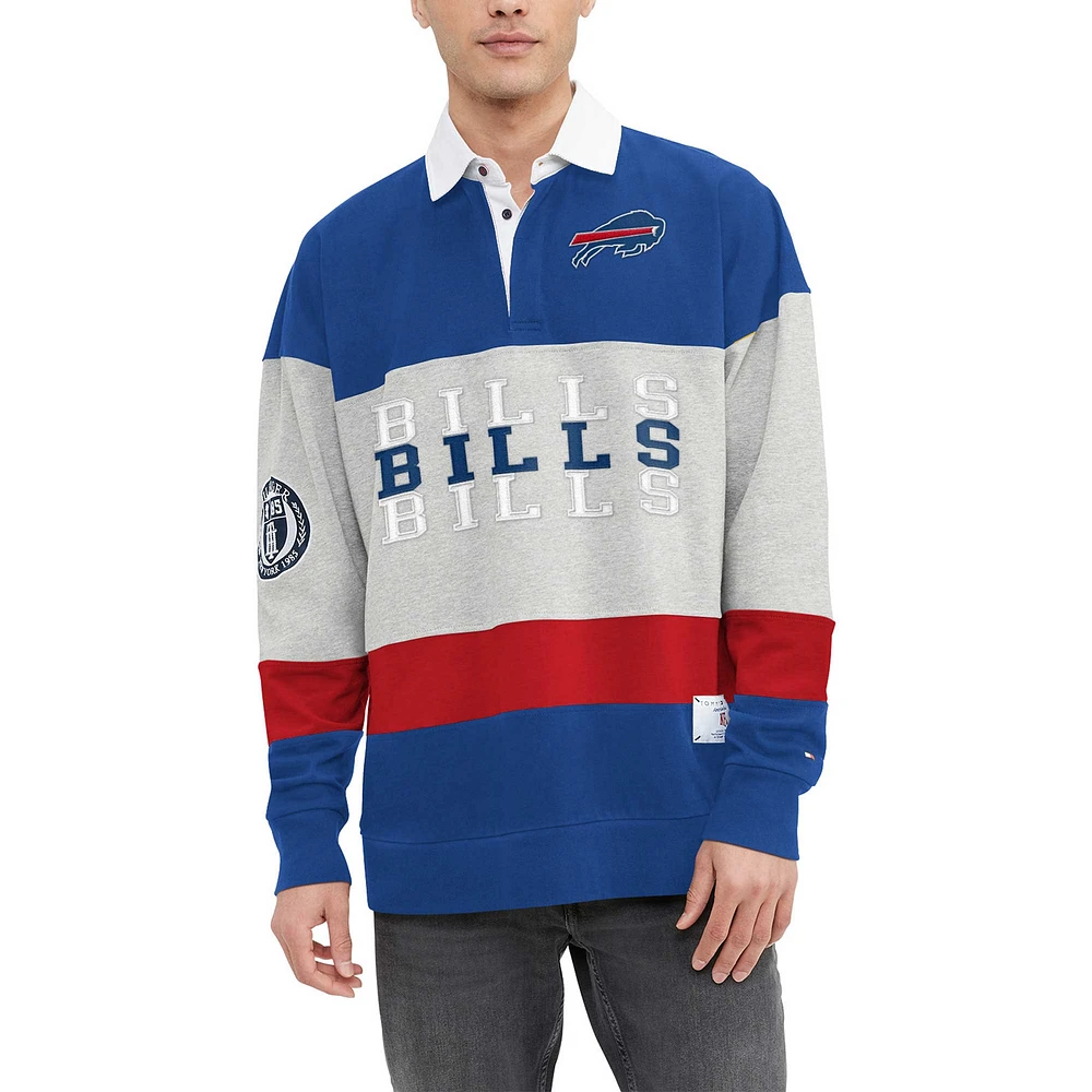 Polo surdimensionné à manches longues de rugby Tommy Hilfiger pour hommes Royal/Heather Grey Buffalo Bills Connor