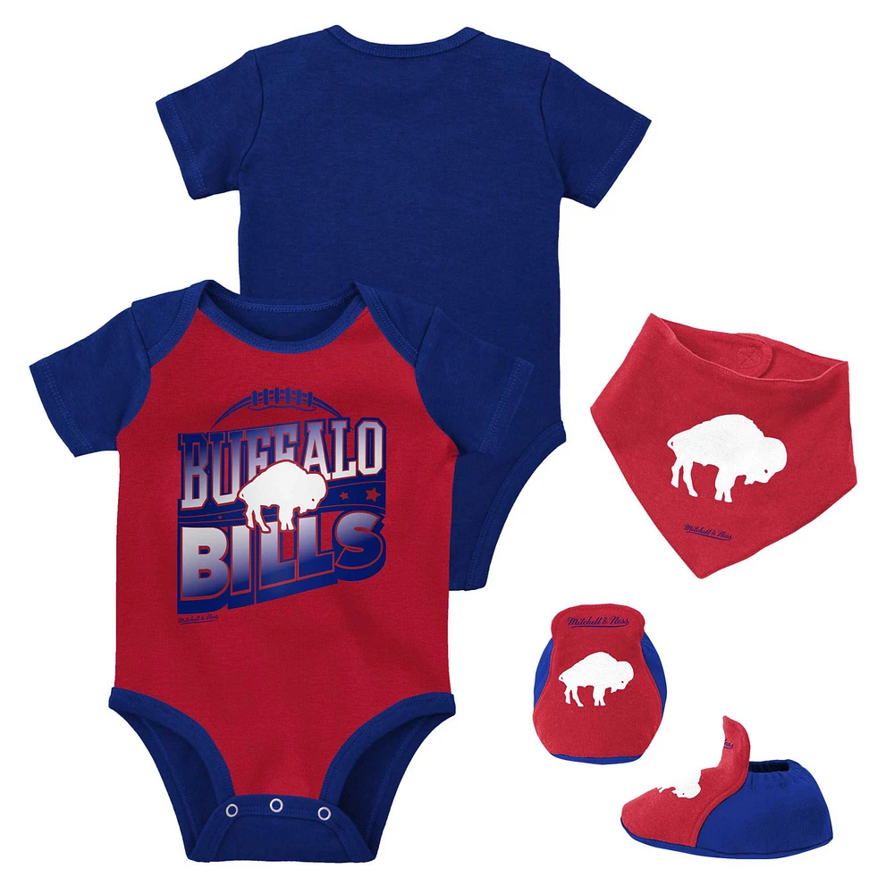 Newborn & Infant Mitchell Ness Red/Royal Buffalo Bills Throwback Big Score Bodysuit, Bib Bootie Set