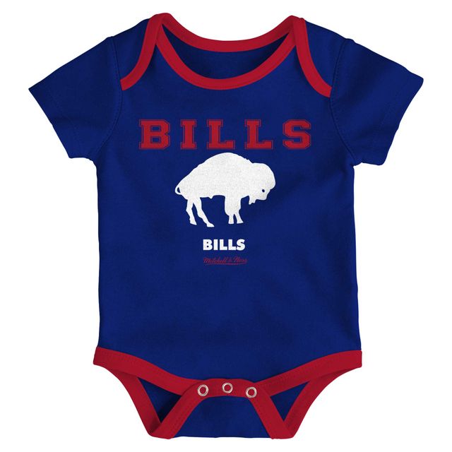 Ensemble bavoir et chaussons Mitchell & Ness Royal/Red Buffalo Bills pour nouveau-né bébé