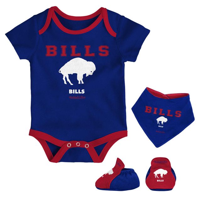 Ensemble bavoir et chaussons Mitchell & Ness Royal/Red Buffalo Bills pour nouveau-né bébé