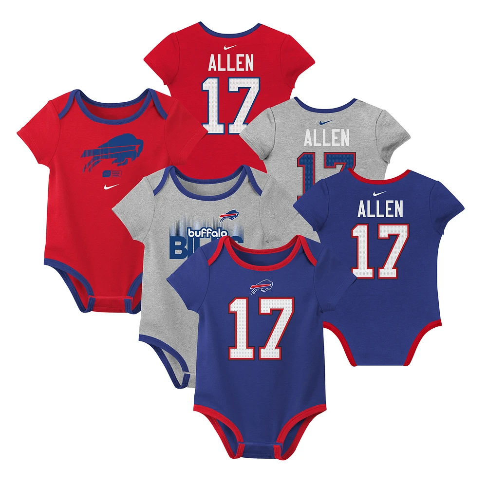 Ensemble de 3 bodies Nike pour nouveau-né et bébé avec nom numéro Josh Allen Buffalo Bills