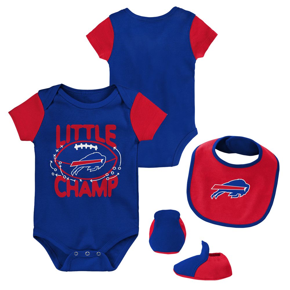 Newborn & Infant Royal/Red Buffalo Bills 3-Piece Little Champ Bodysuit Bib Booties - Set