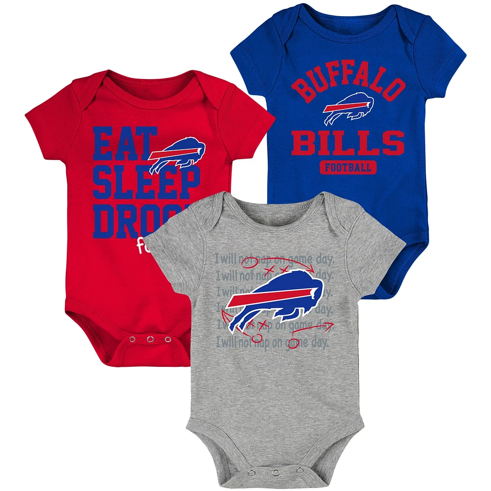 Ensemble trois pièces pour nouveau-né et nourrisson Royal/Red Buffalo Bills Eat Sleep Drool Football