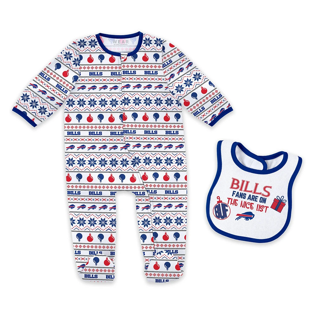 Ensemble pyjama et bavoir à fermeture éclair pour nouveau-né bébé par Erin Andrews Buffalo Bills Allover Print