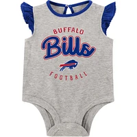 Nouveau-né Heather Grey/Royal Buffalo Bills All Dolled Up Ensemble trois pièces body, jupe et chaussons