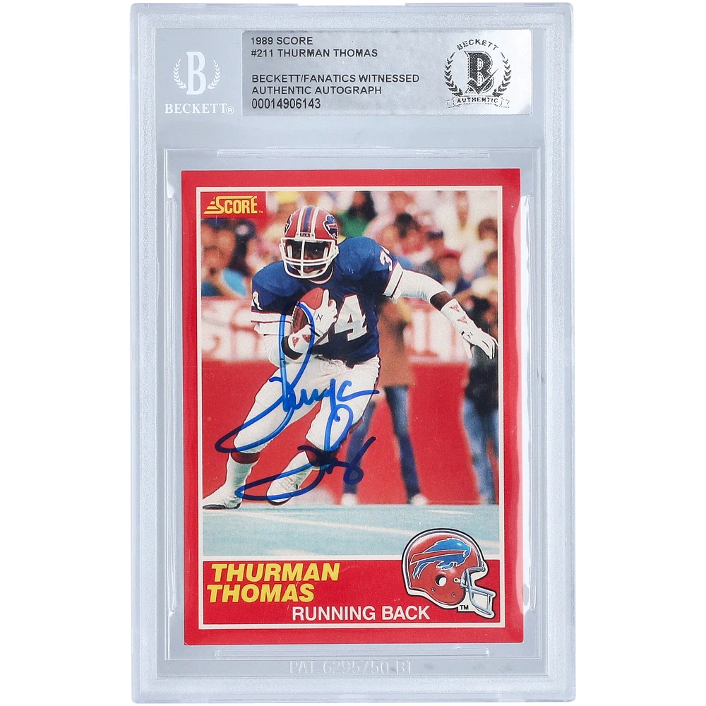 Thurman Thomas Buffalo Bills Carte de recrue authentifiée autographiée par les fanatiques de Beckett en 1989