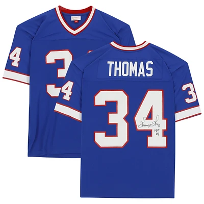Maillot réplique bleu autographié Mitchell & Ness des Buffalo Bills de Thurman Thomas avec inscription « HOF 2007 »