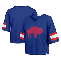 Women's '47 Royal Buffalo Bills  Double Header Scout Cropped V-Neck T-Shirt