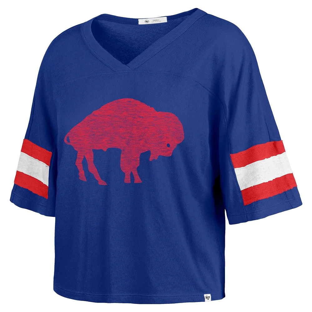 T-shirt court à col en V Double Header Scout '47 Royal Buffalo Bills pour femmes