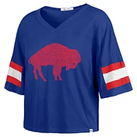 Women's '47 Royal Buffalo Bills  Double Header Scout Cropped V-Neck T-Shirt