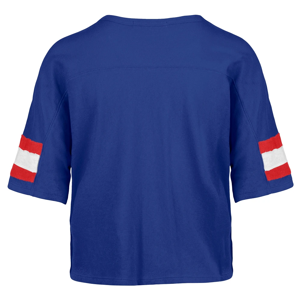 Women's '47 Royal Buffalo Bills  Double Header Scout Cropped V-Neck T-Shirt