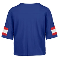 Women's '47 Royal Buffalo Bills  Double Header Scout Cropped V-Neck T-Shirt