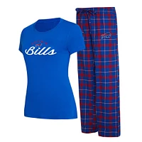 Ensemble de nuit pour femme Concepts Sport Royal/Red Buffalo Bills Arctic T-shirt et pantalon en flanelle