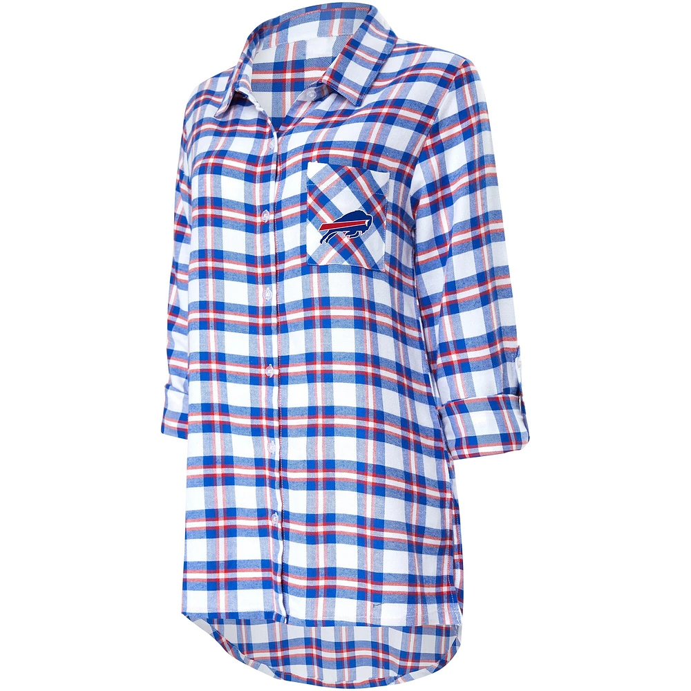 Women's Concepts Sport Royal Buffalo Bills Sienna Plaid Full-Button Long Sleeve Nightshirt