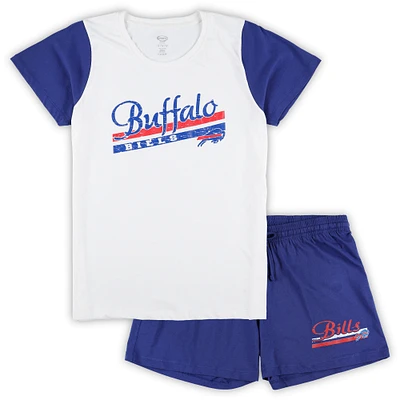 Concepts Sport White/Royal Buffalo Bills T-shirt et short Downfield pour femme Ensemble de nuit