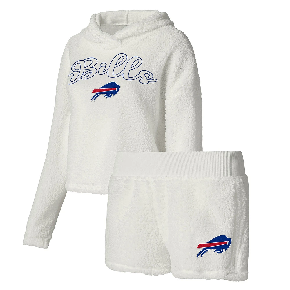 Women's Concepts Sport  White Buffalo Bills Fluffy Pullover Sweatshirt & Shorts Sleep Set