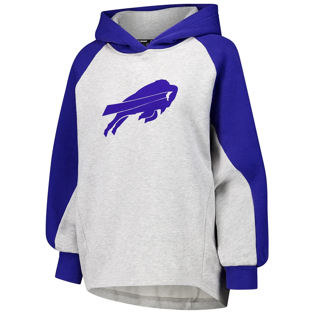 Women's DKNY Sport Gray/Royal Buffalo Bills Joy Cropped Raglan Pullover Hoodie