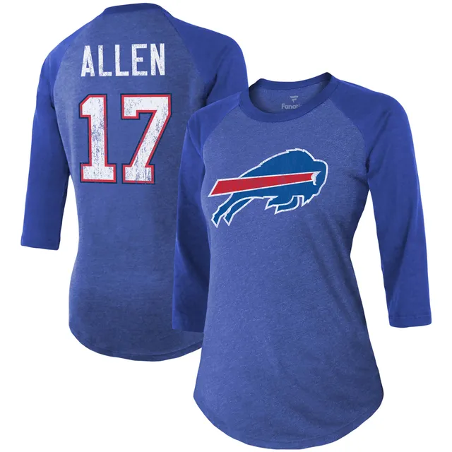 Josh Allen Buffalo Bills Majestic Threads Women's Name & Number  Off-Shoulder Script Cropped Long Sleeve V-Neck T-Shirt - Royal