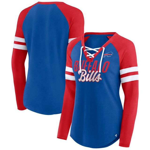 Women's Fanatics Branded Royal Buffalo Bills Spirit Jersey Lace-Up V-Neck  Long Sleeve T-Shirt