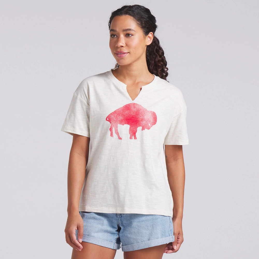 T-shirt col en V flammé Buffalo Bills crème Fanatics pour femme